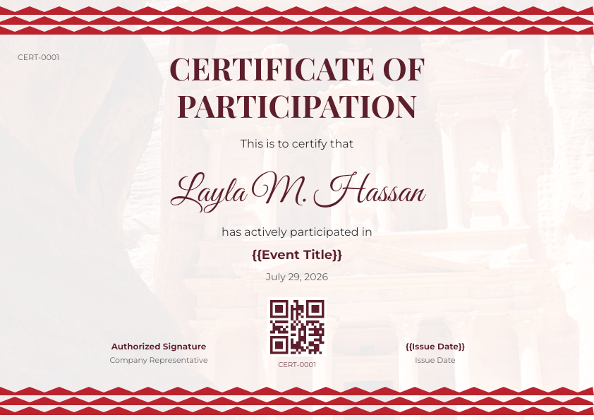 Certificate of Participation template, designed in CertTrigger