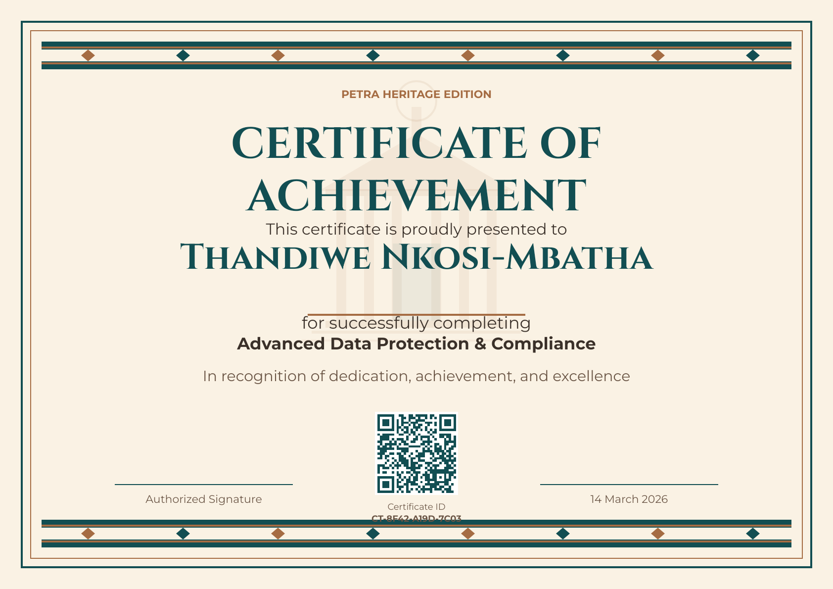 Petra Heritage Certificate