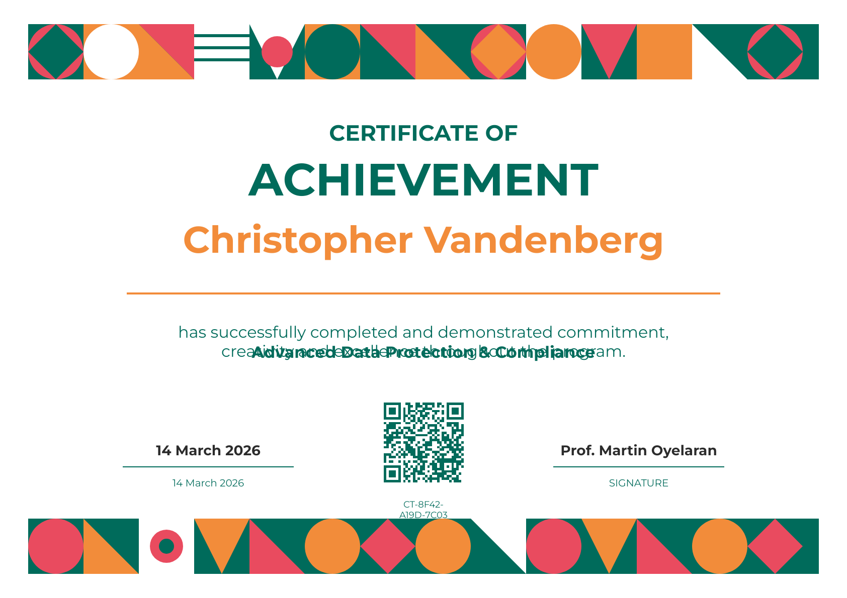 Geometric Mosaic Certificate of Achievement
