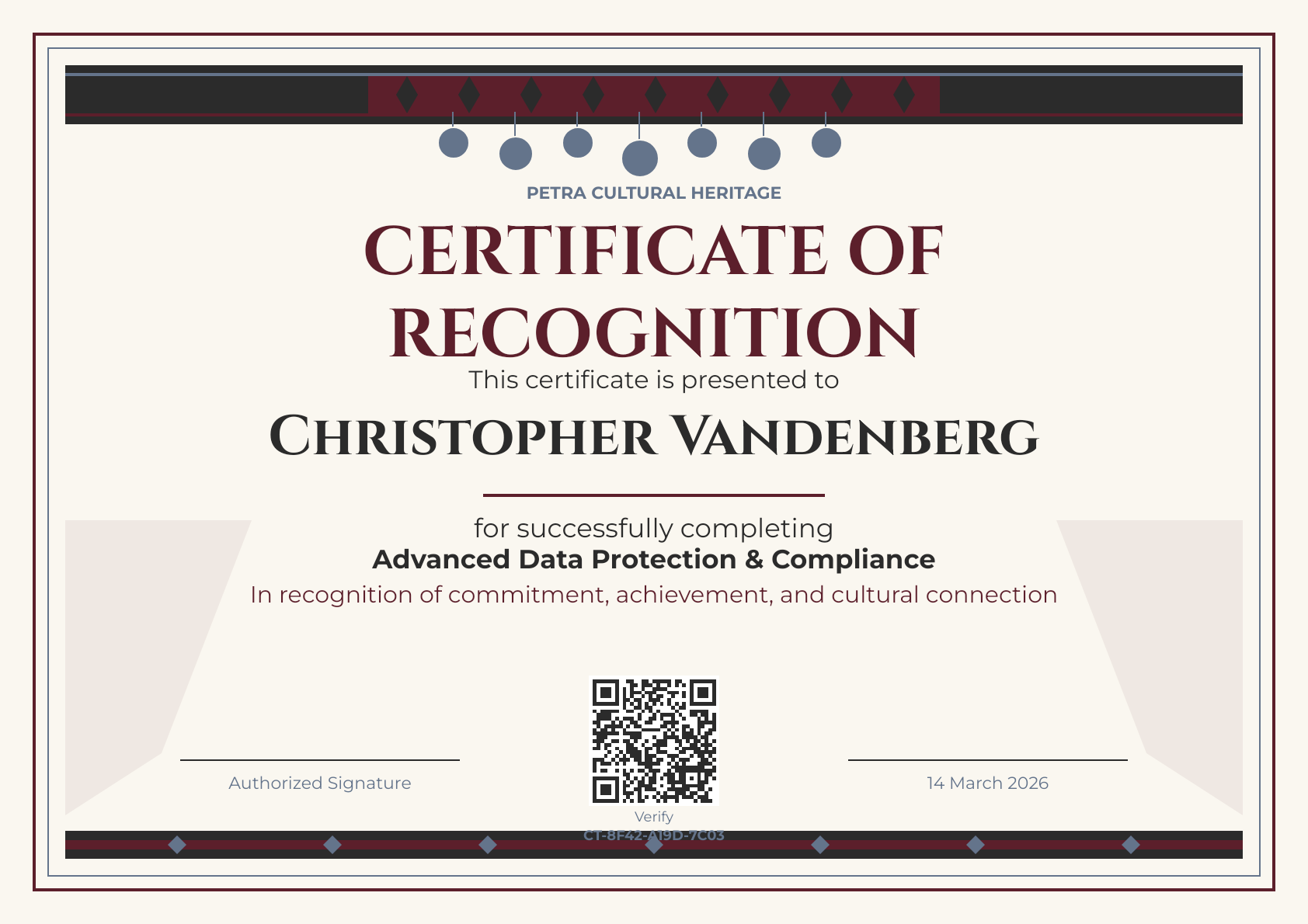 Petra Bedouin Heritage Certificate
